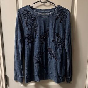 Lucky Brand Denim Blue Embroidered Sweatshirt